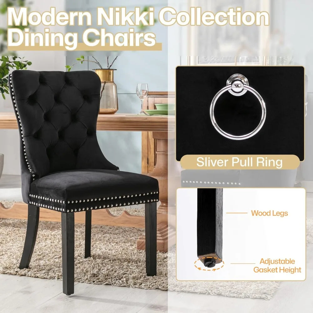 Luxury Velvet Dining Chairs with Wood Legs and Pull Ring