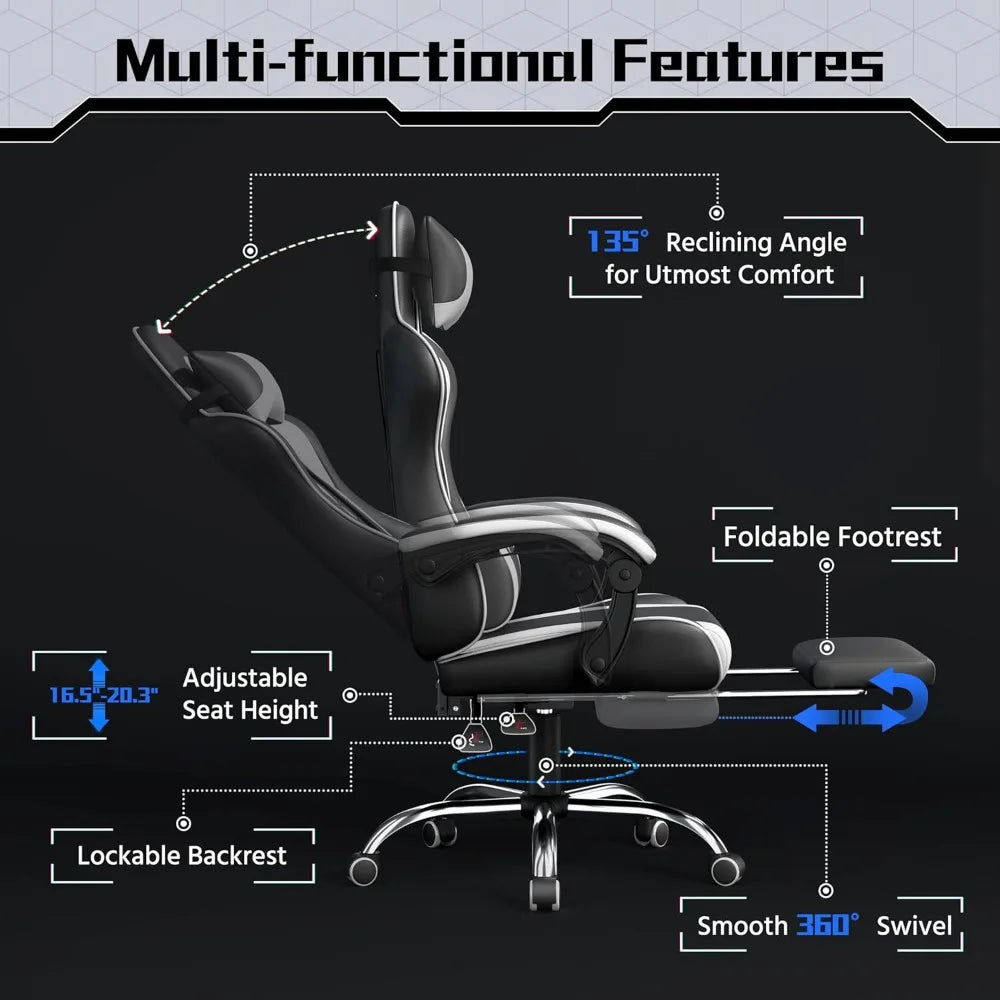 Office Chair w/ Massage Lumbar Support & Footrest