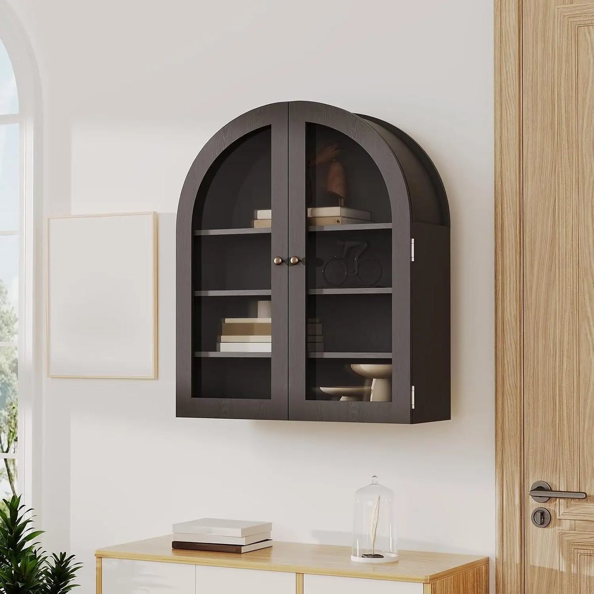 Arched Wall-Mounted Medicine Cabinet with Glass Doors
