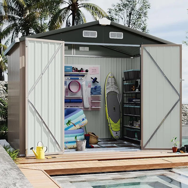 Outdoor Steel Shed Garden Utility Cabinet with Lockable Door Waterproof & Rust-Proof