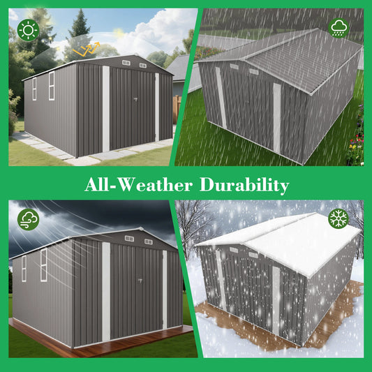 Outdoor Storage Shed - Metal Garden Shed with Double Door