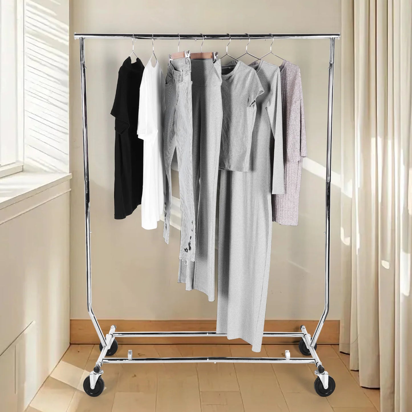 Adjustable Rolling Garment Rack with Sturdy Wheels