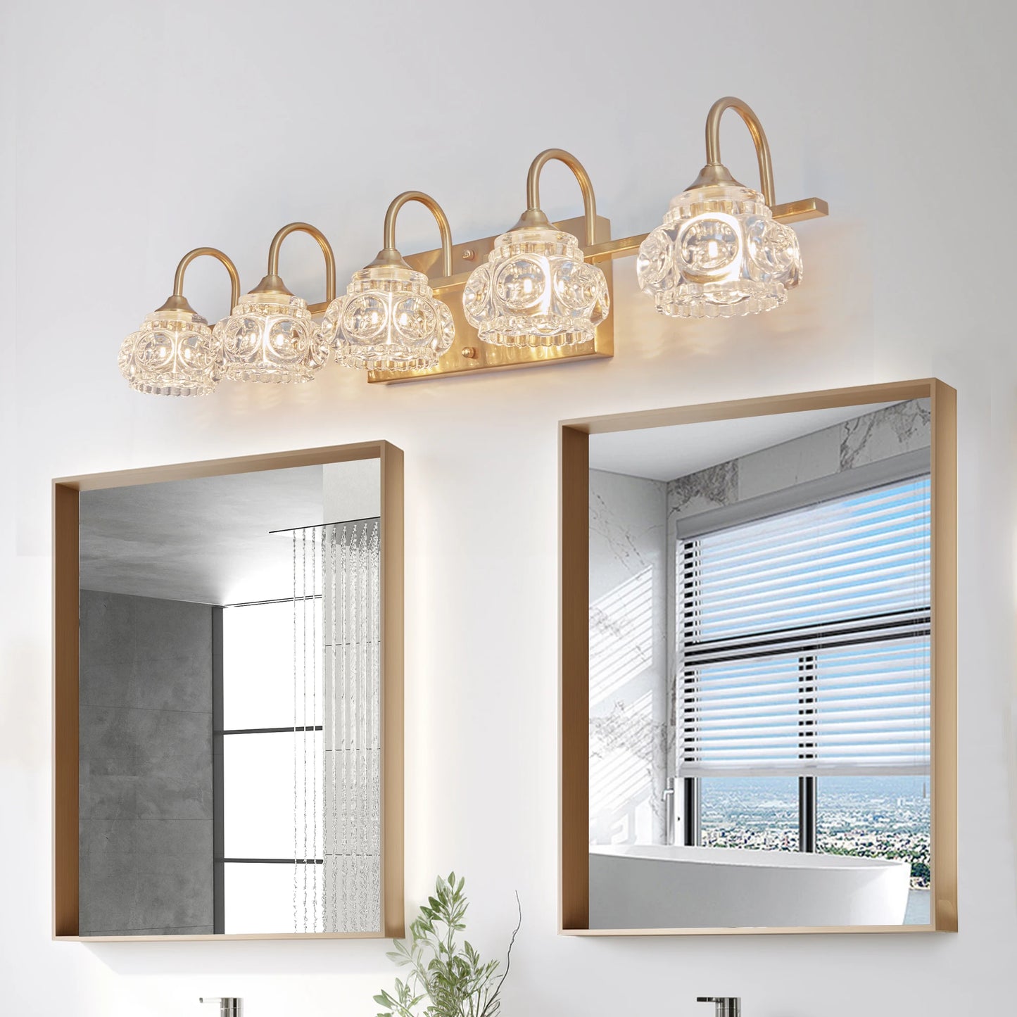 Modern Crystal Bathroom Vanity Light - Golden Wall Sconce with Clear Glass Shade