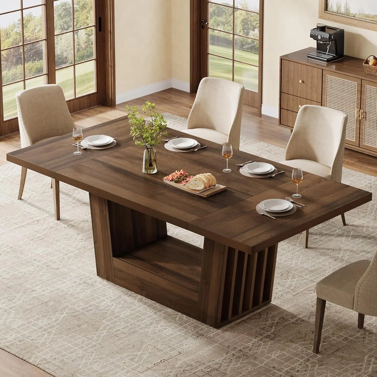 Heavy-Duty Wood Base Rectangular Dining Table