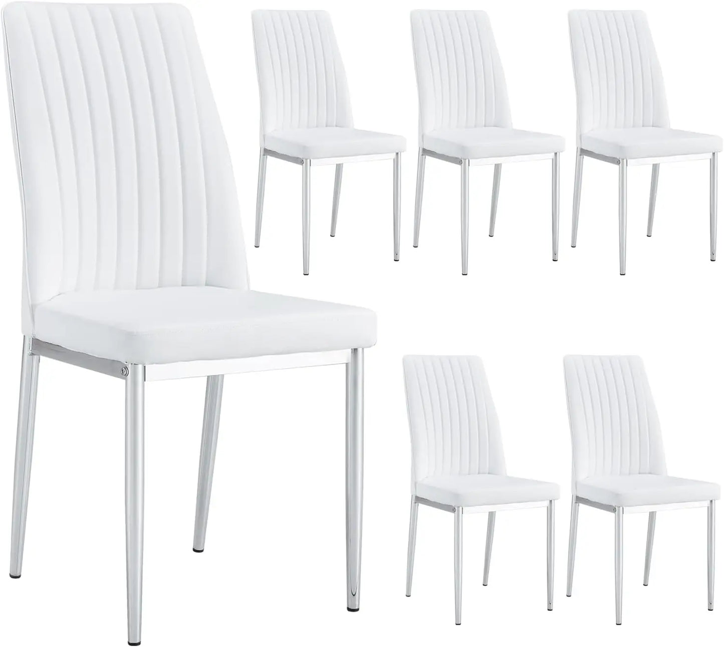Leather Upholstered Seat High Back & Sturdy Chrome Silver Legs Set