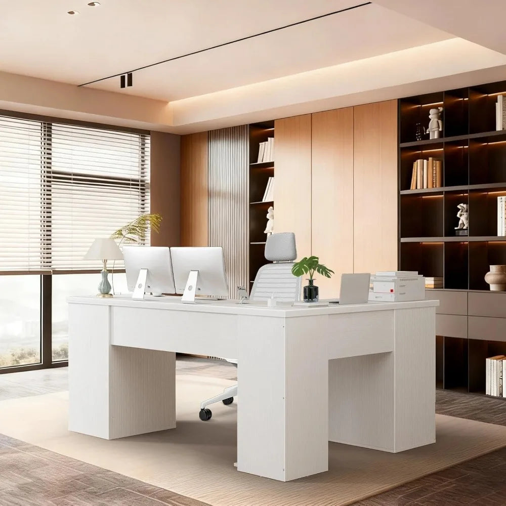 Modern Executive Wooden L-Shaped Office Desk with Lockable Drawers