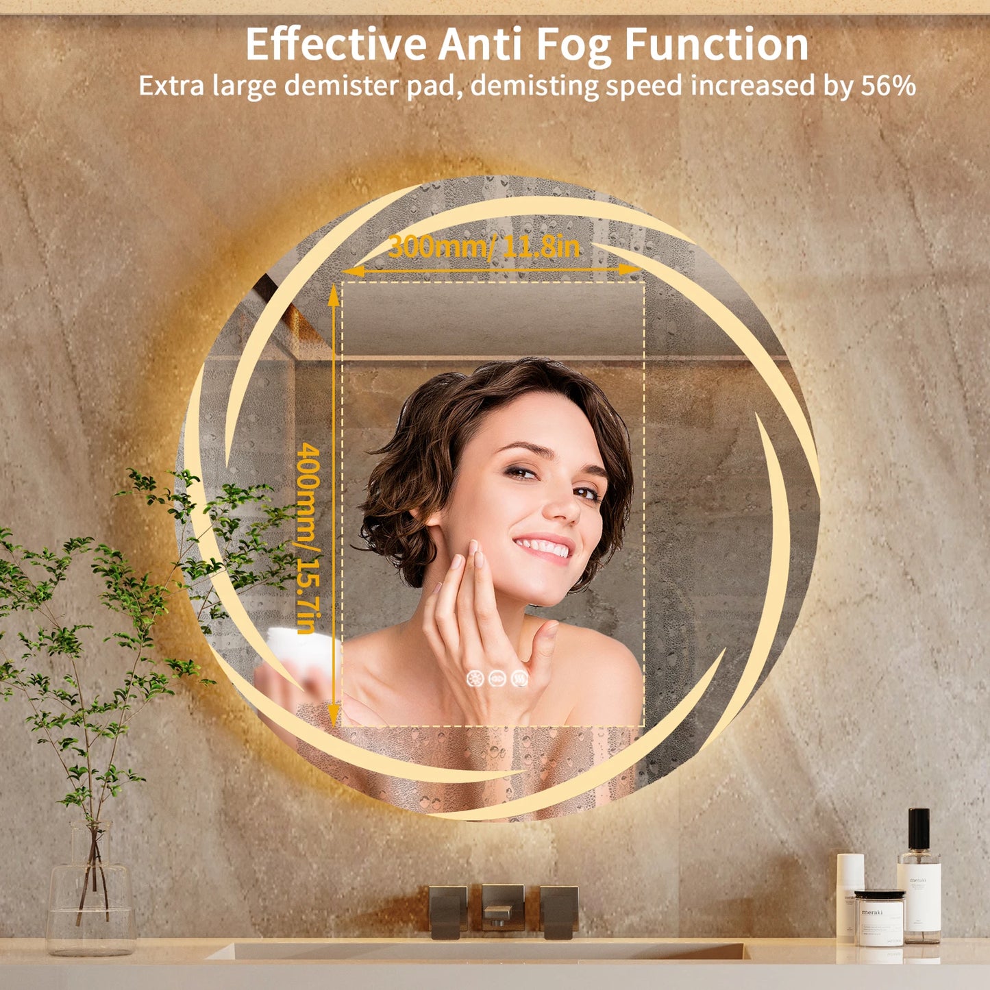 Anti-fog LED Wall Mounted Vanity Mirror Circle Shatterproof Lights