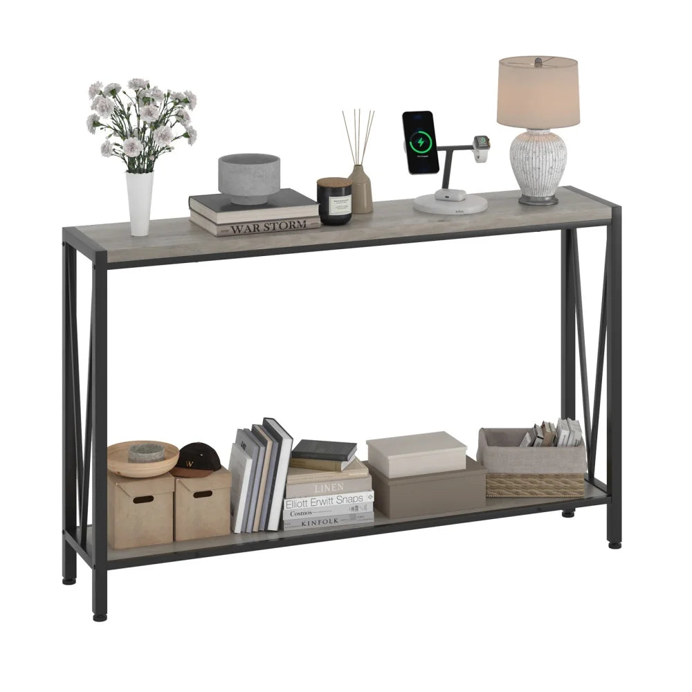 Industrial Console Table Entryway Table with Storage