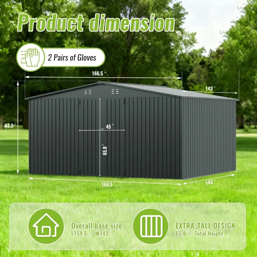 Metal Garden Tool Shed with Updated Frame Structure and Lockable Doors