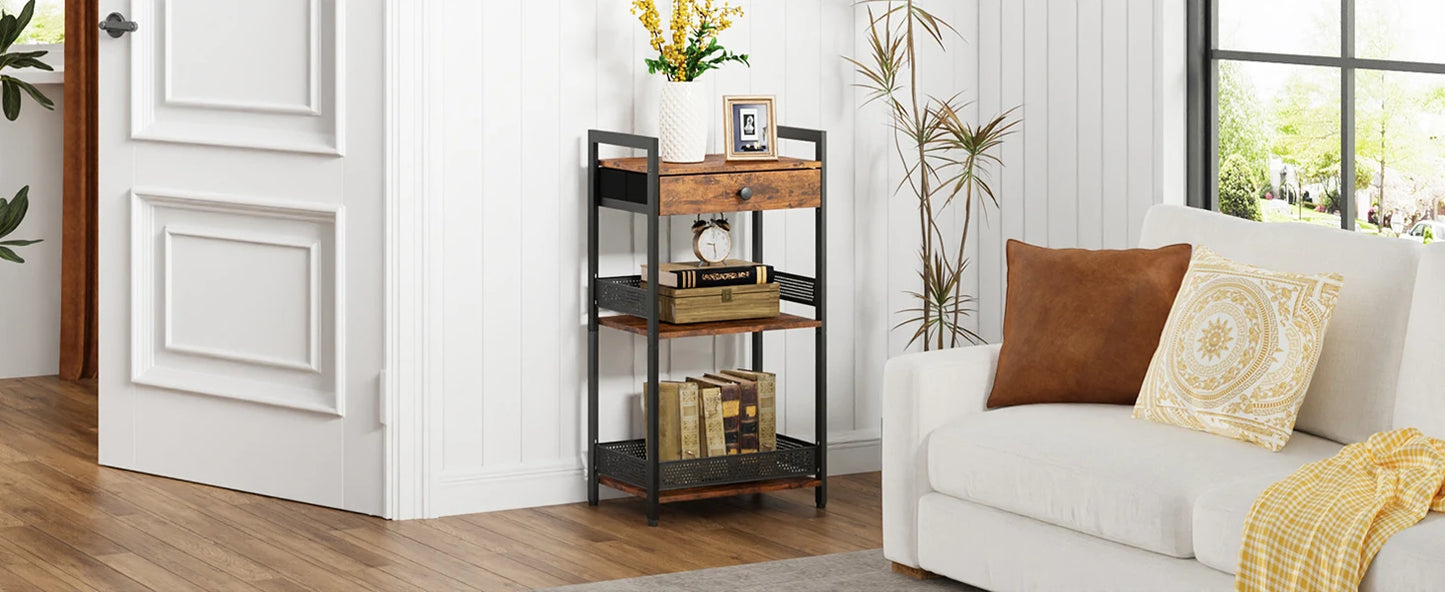 3-Tier Bathroom Floor Storage Shelf with Drawer