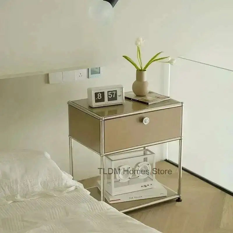Modern Stainless Steel Medieval Nightstand Storage Nightstand