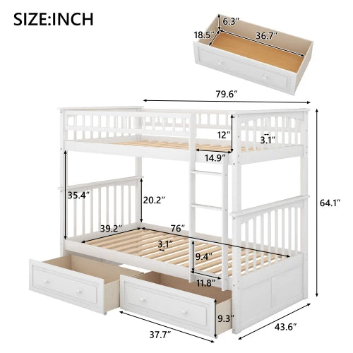 Twin over Twin Bunk Bed with Drawers