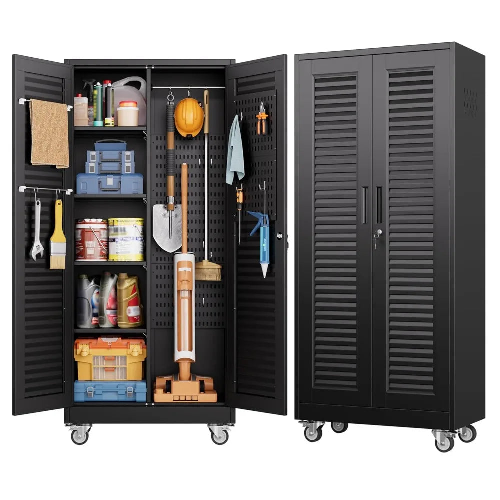 Lockable Metal Storage Cabinet with Wheels