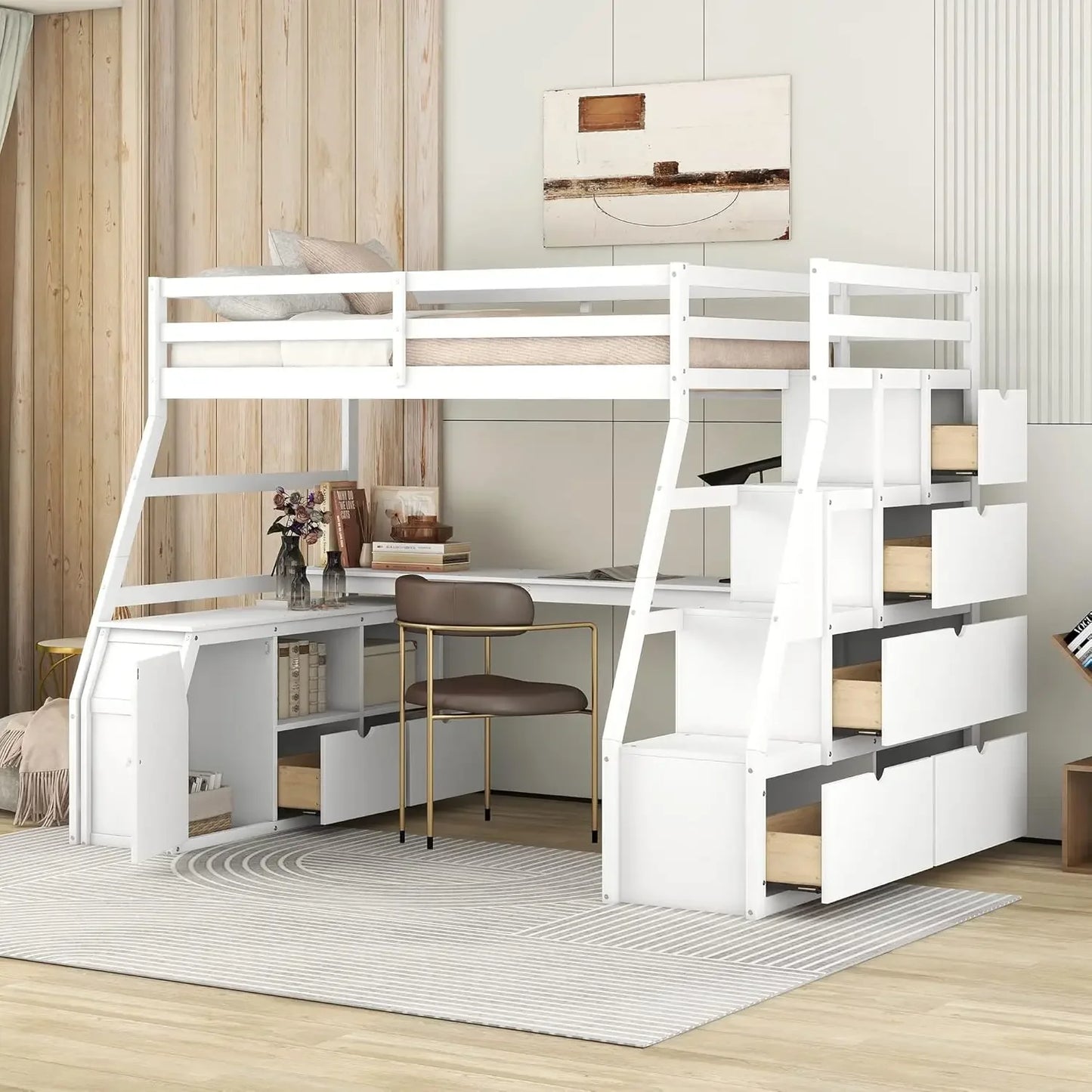 Twin Size Loft Bed with Desk And Storage underneath