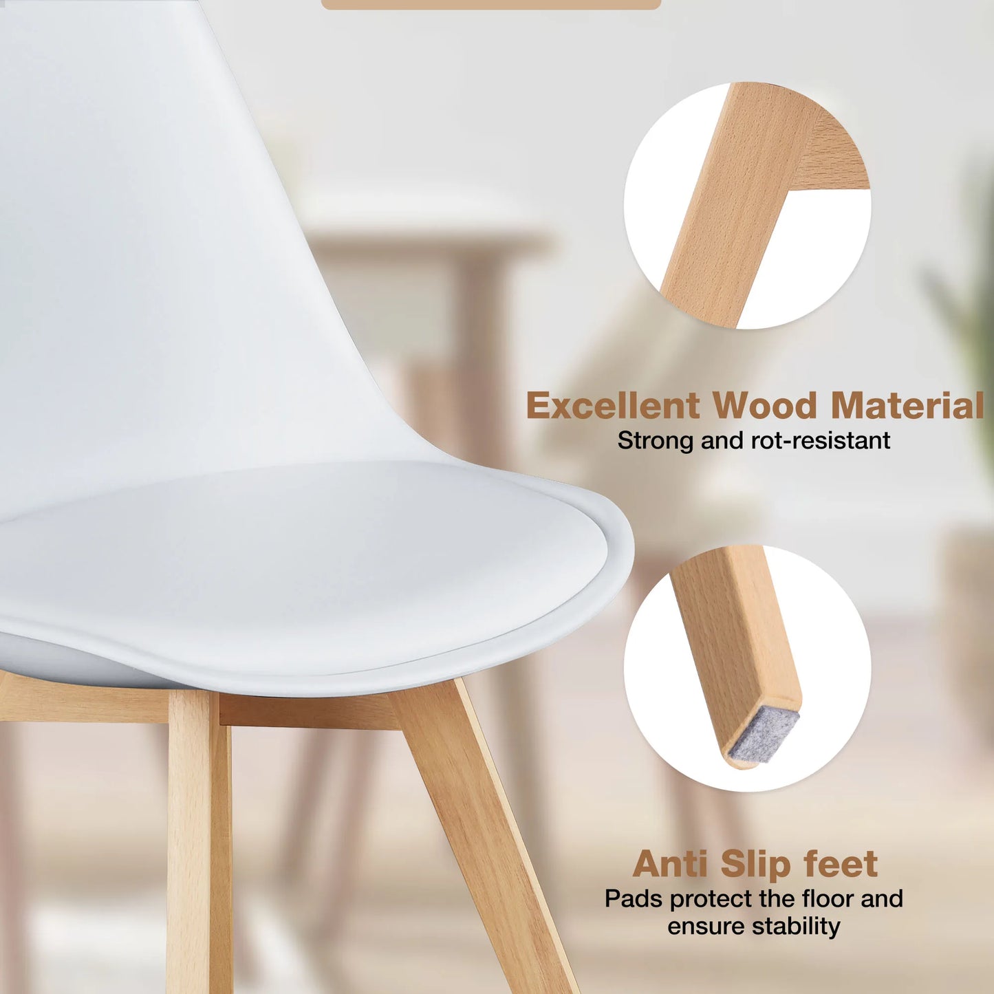 Leather Dining Lounge Chairs with Wooden Legs Set