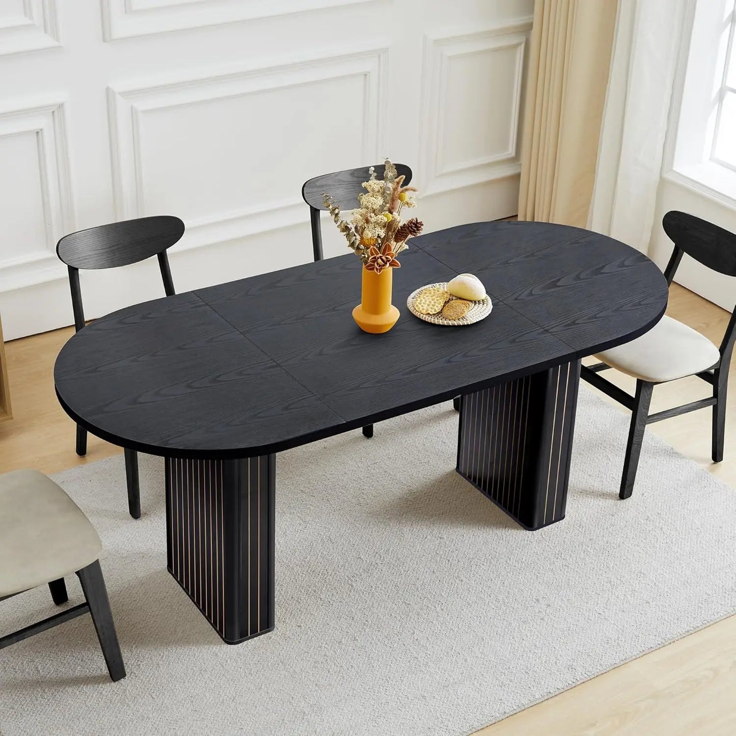 Fluted Base Modern Oval Round Extendable Dining Table