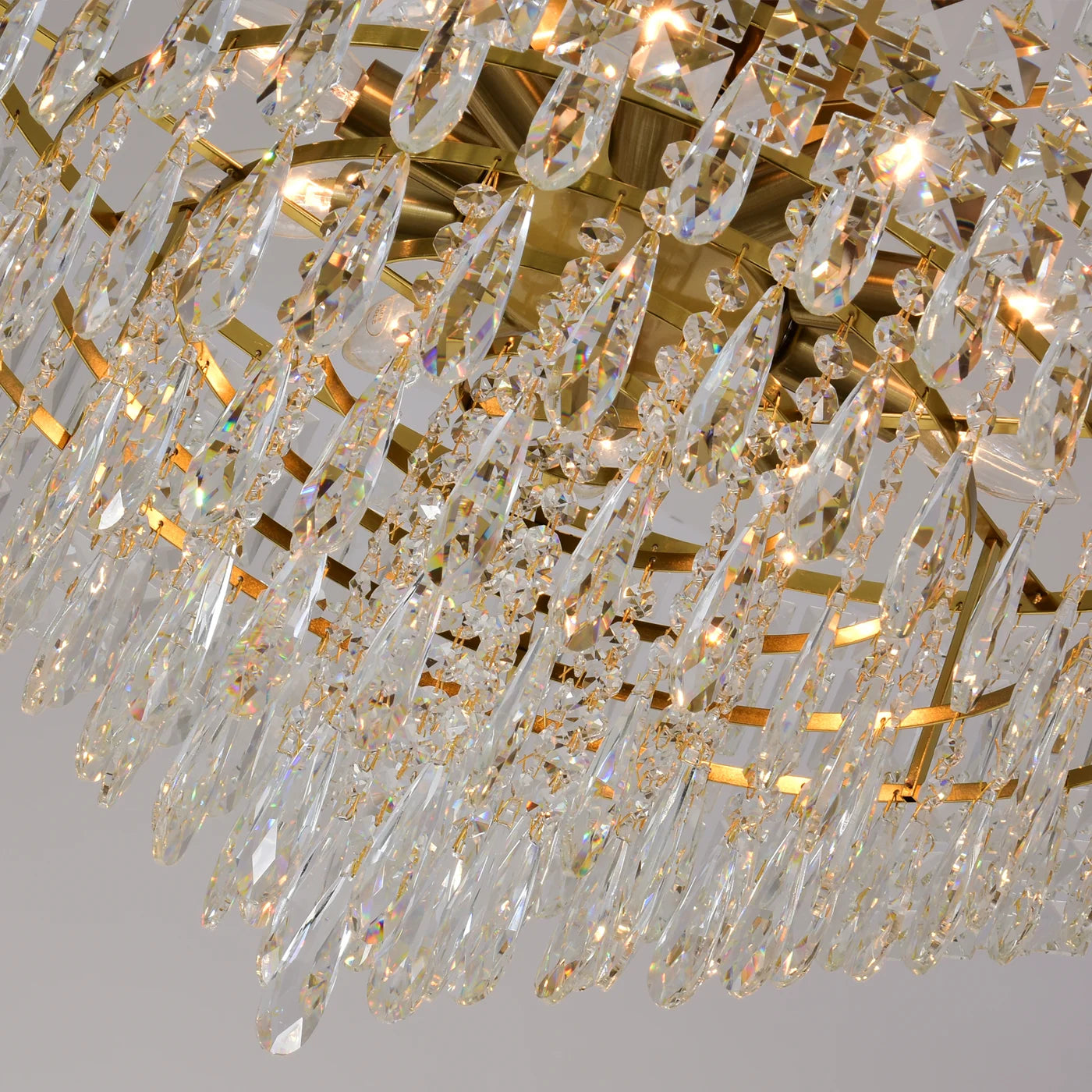 Luxury Gold Crystal Flush Mount Teardrop Crystal Chandelier