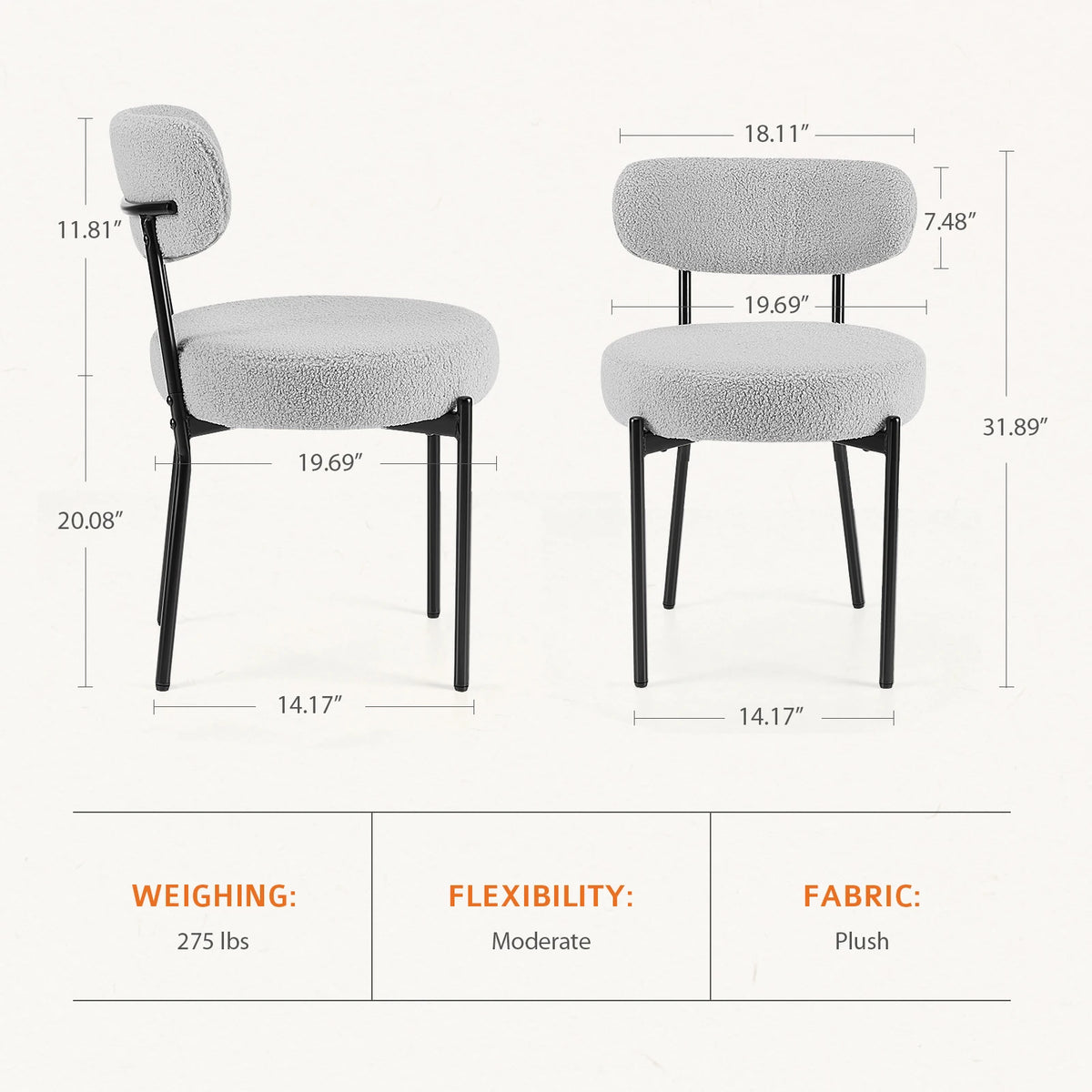 Ergonomic Plush Fabric Round Dining Chairs