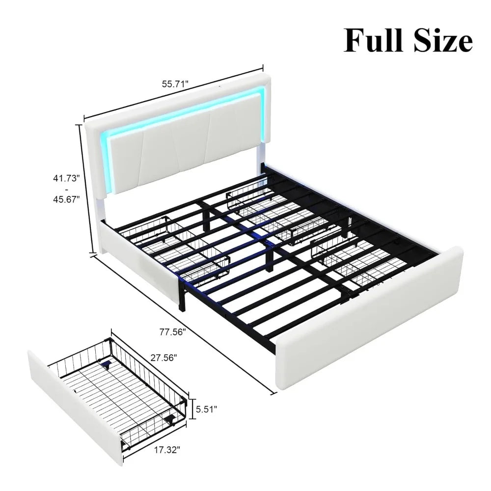 Metal Bed Frame with Adjustable Headboard Built-in Charging