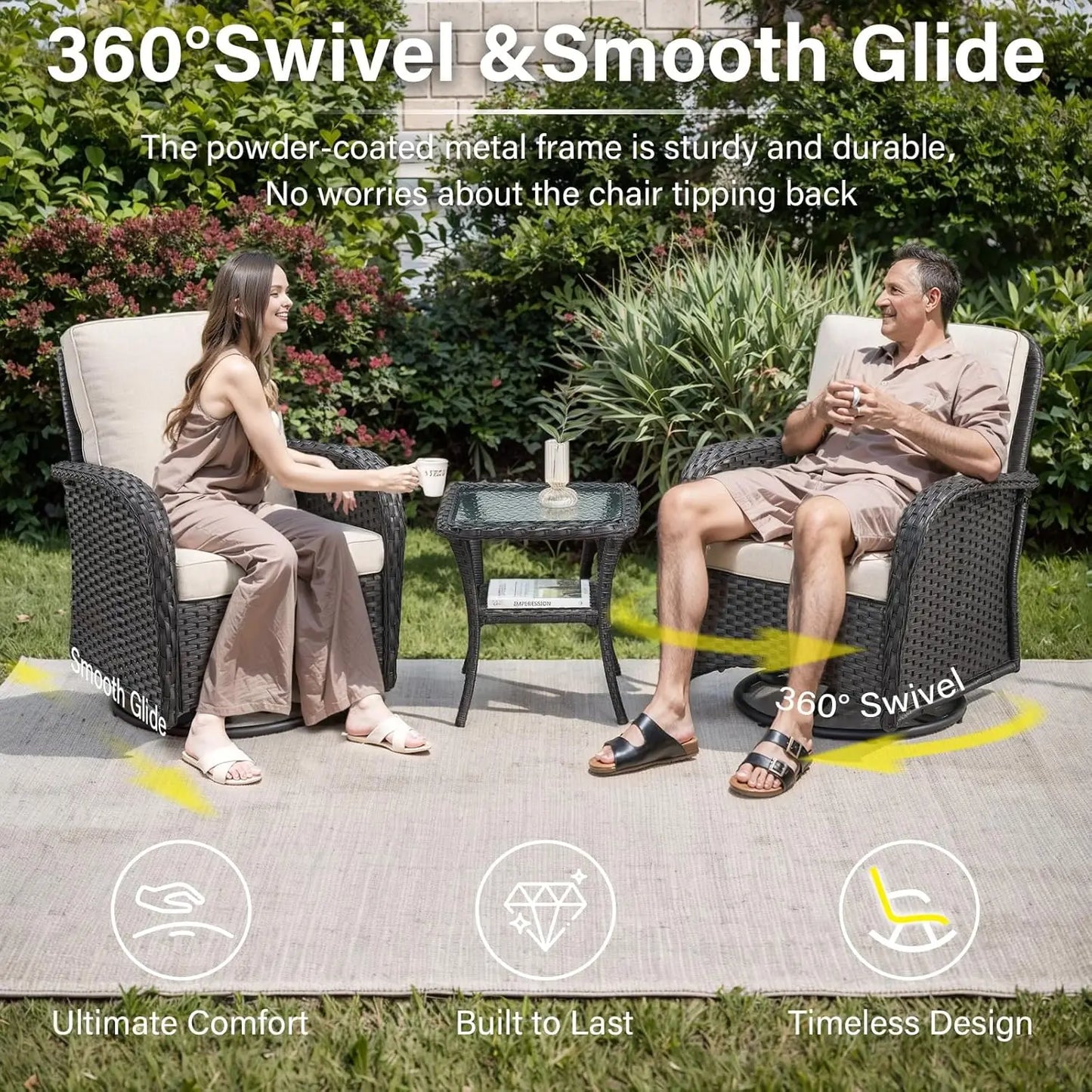 Outdoor Swivel Rocker Glider Chairs with Side Table