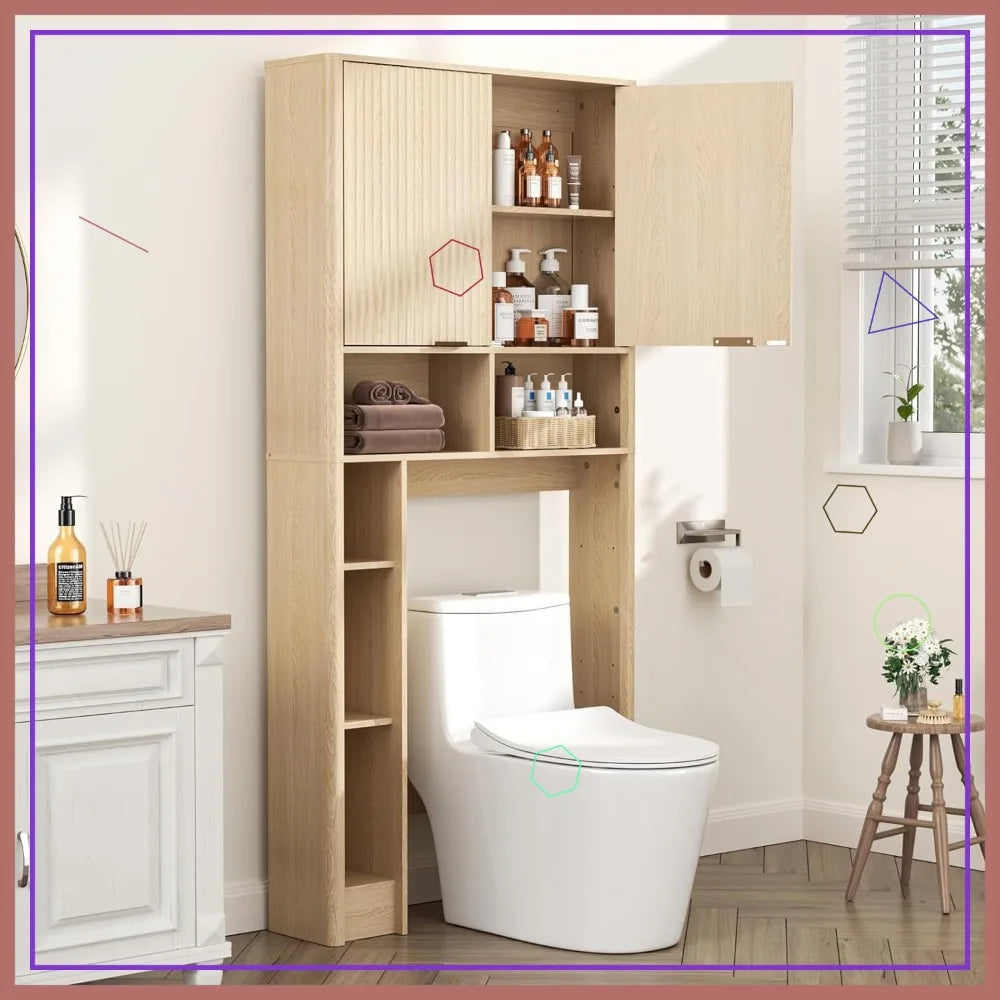 Natural Oak Bathroom Organizer with Fluted Door