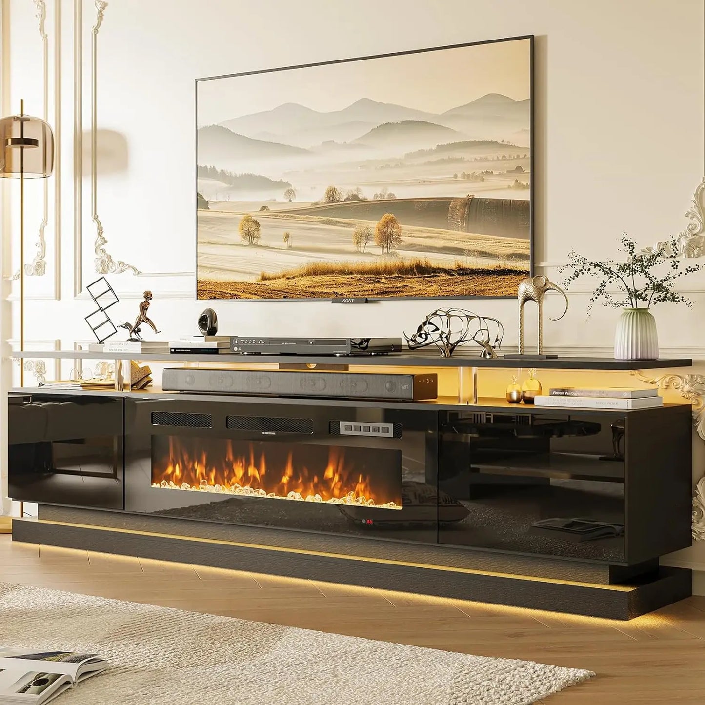 Modern Fireplace TV Stand Console with Storage