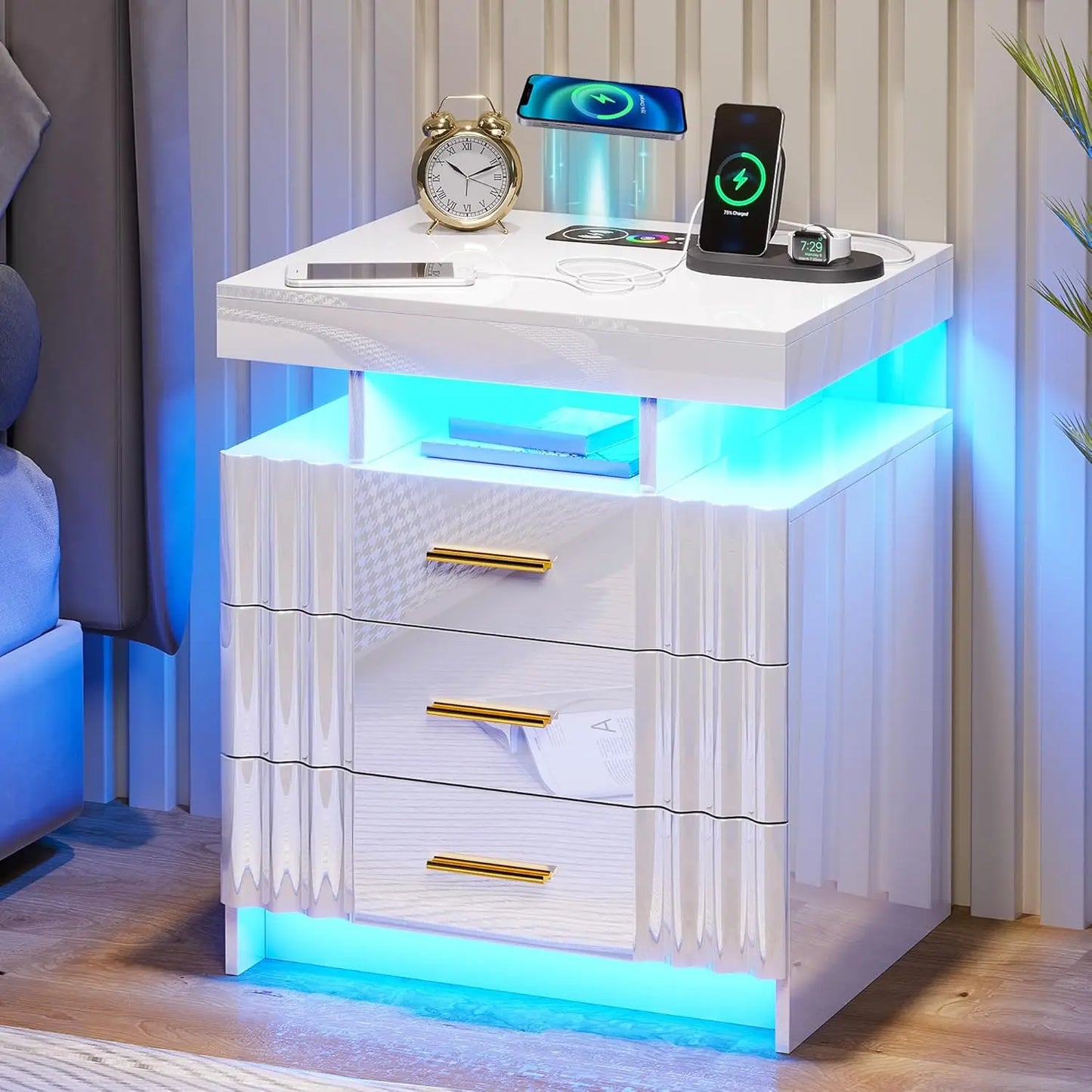 LED Nightstand Set With Charging Station