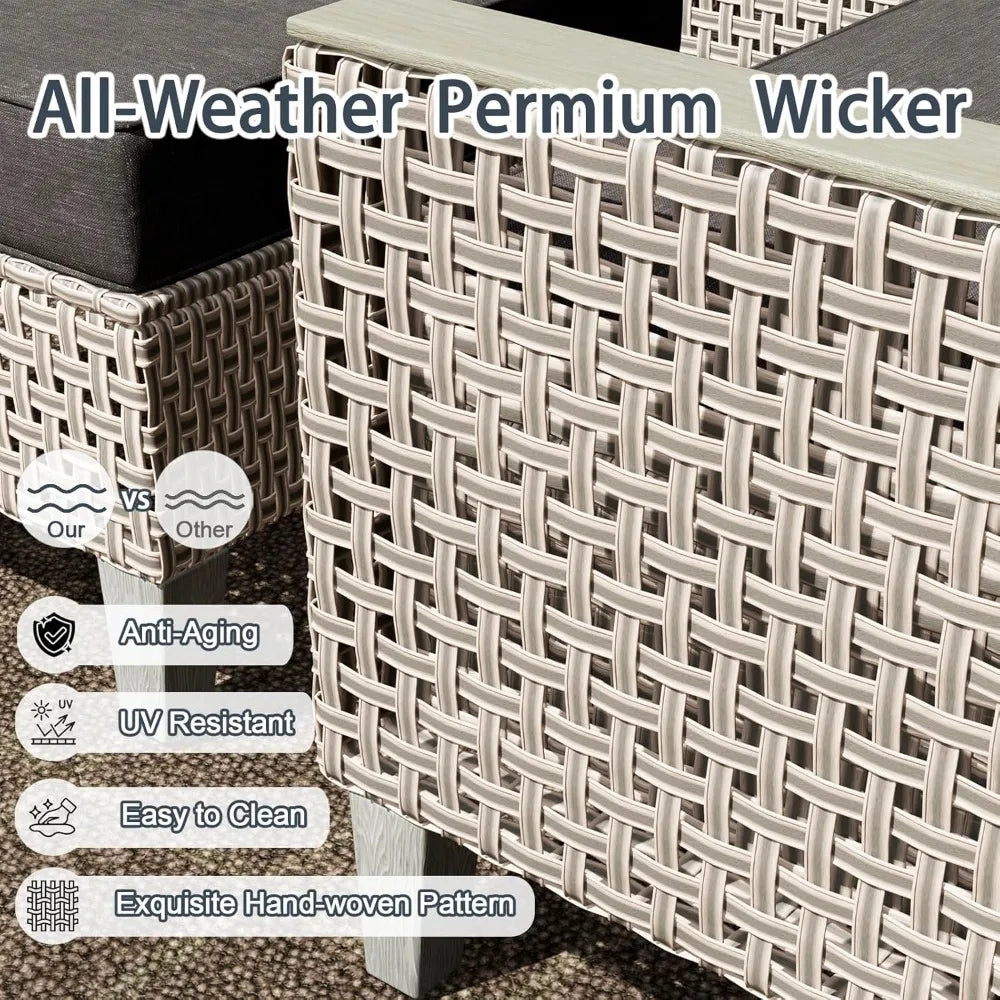 Outdoor Patio Furniture Set with Sectional Sofa, Ottomans and Thick Cushions