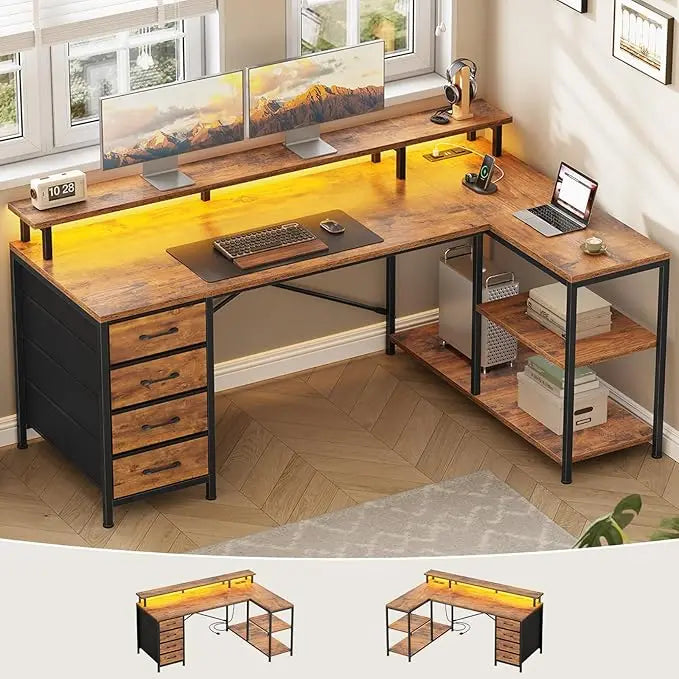 L Shaped Desk with Storage Shelves