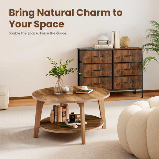 Wood Round Coffee Table with Storage Capacity