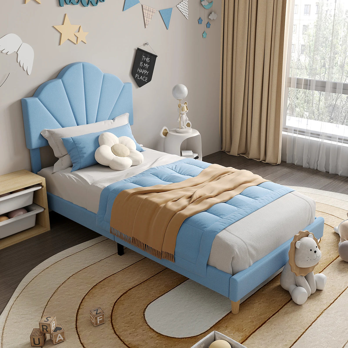 Modern Design Twin Bed Upholstered Velvet - Platform Structure