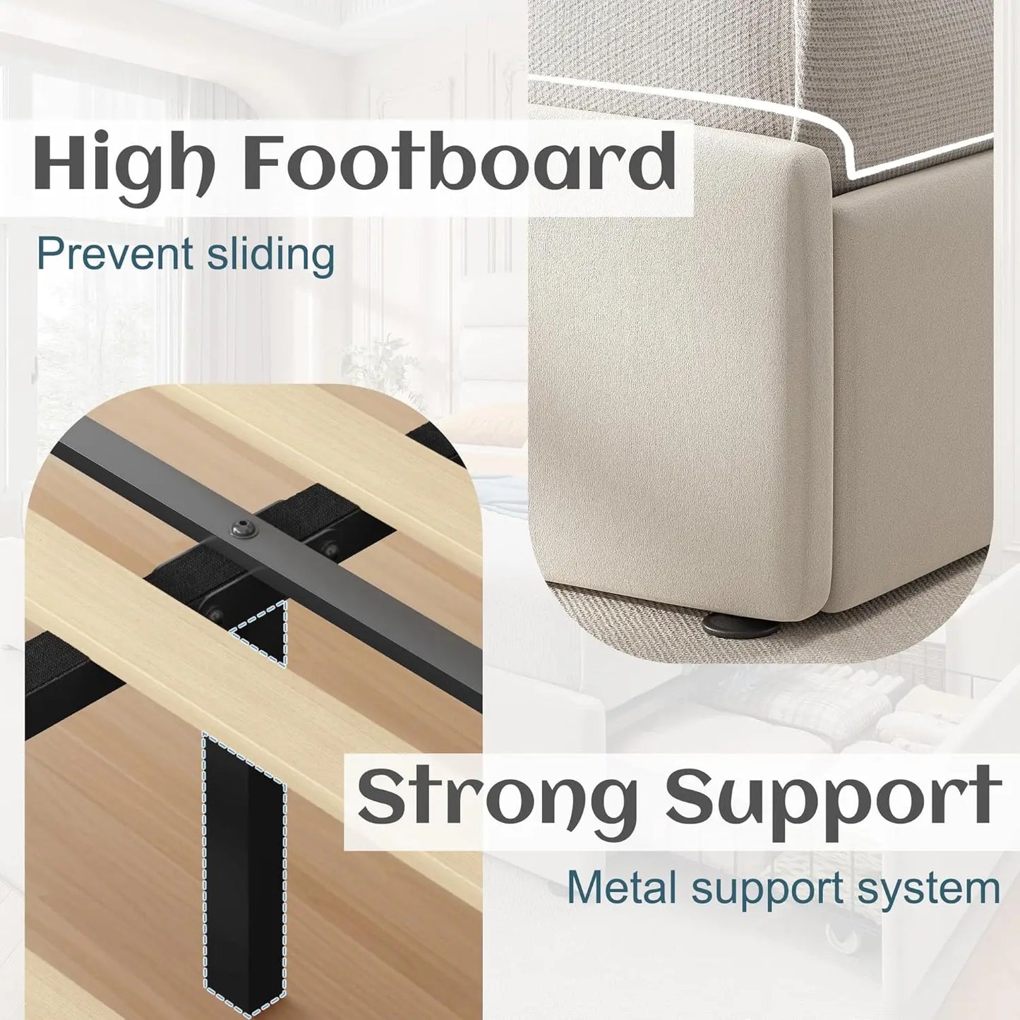 Bed Frame with Storage Drawers with Velvet Upholstered Headboard