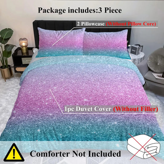 Colorful Glitter Bedding Girly Turquoise Blue and Pastel Colors Duvet Cover 3 Piece Trendy Bed Spreads King Size