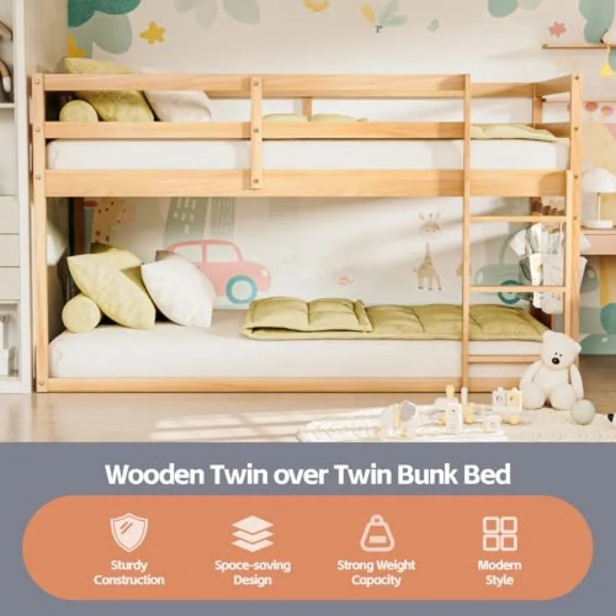 Floor Bunk Bed w/ Ladder with Full Guardrails