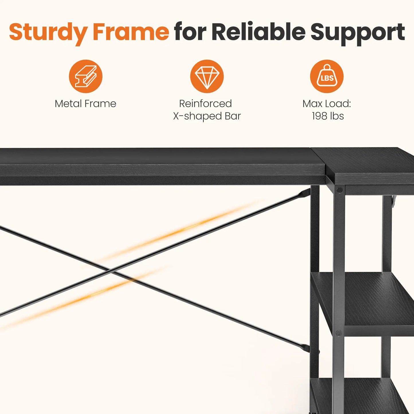 L Shaped Corner Desk Furniture  with Reversible Storage Shelves