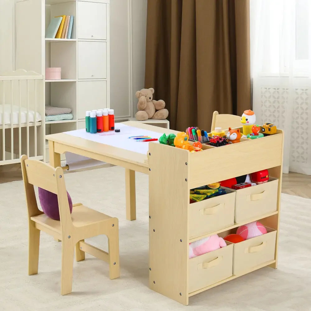 Craft Table with Storage Shelves, Canvas Bins and Paper Roll