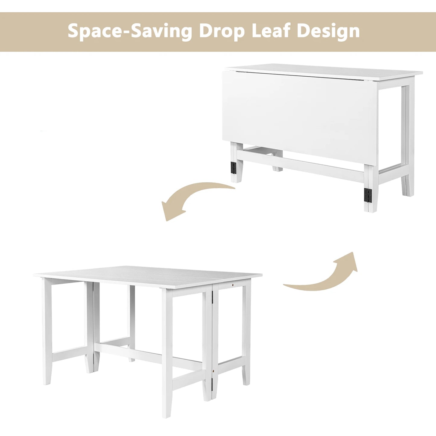 White Wood Extendable Drop Leaf Dining Table for Small Places