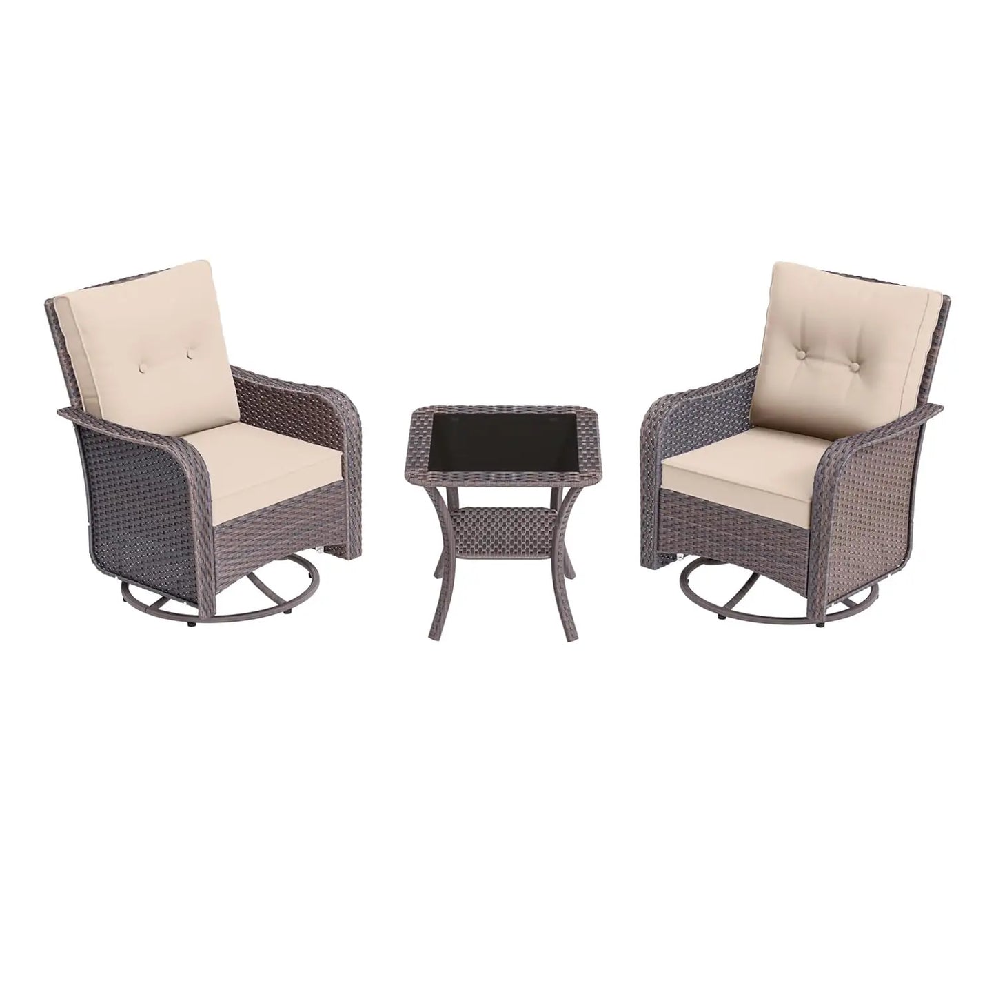 Wicker Swivel Rocker Chair Set
