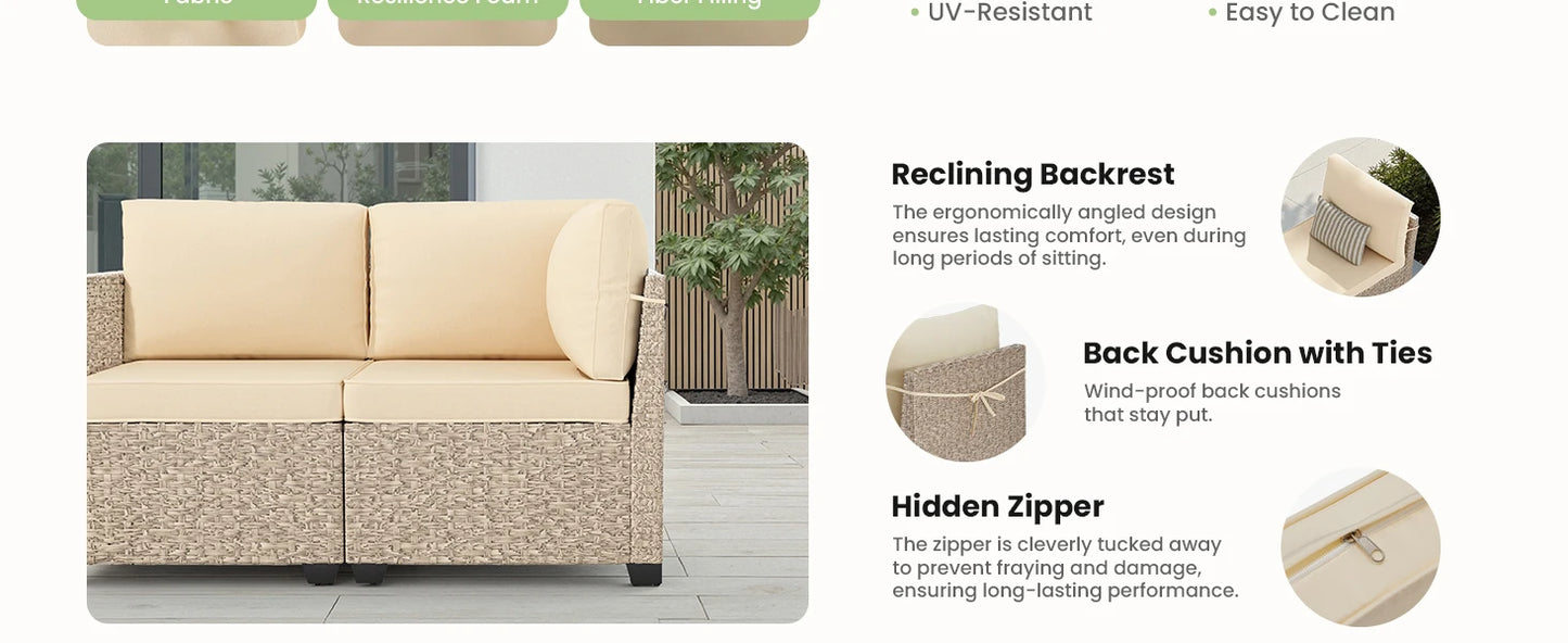 All-Weather Rattan Sectional Sofa with Tempered Glass Table