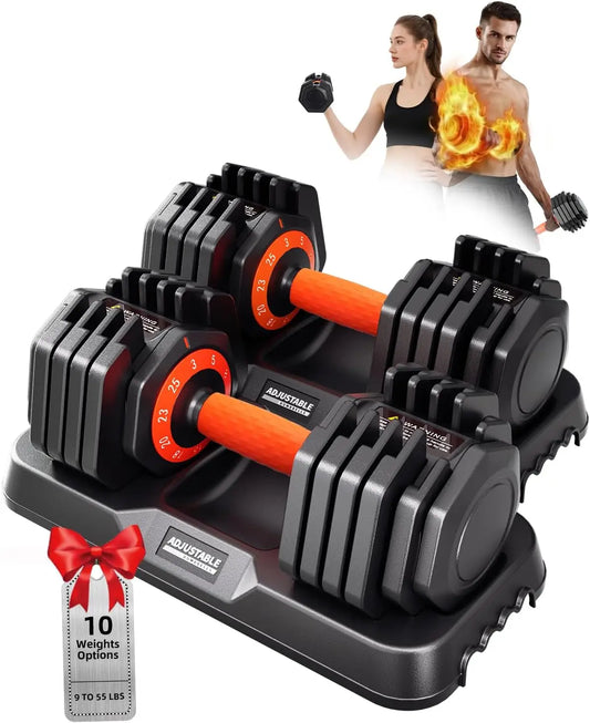 Adjustable Dumbbell Set with Tray