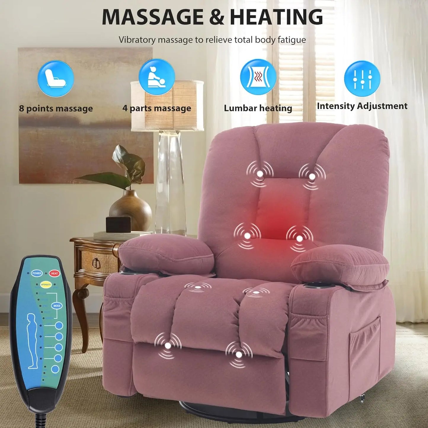 Rocker Swivel Recliner Chair with Massage Heat