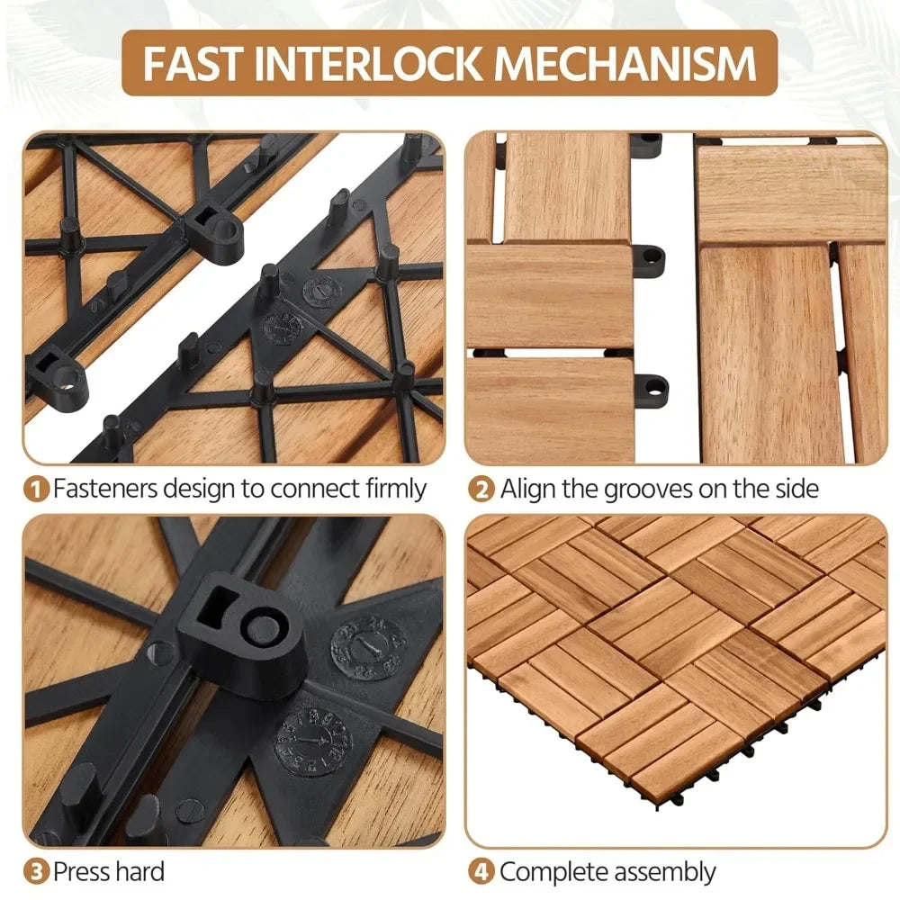 Waterproof Hardwood Interlocking Patio Deck Tiles