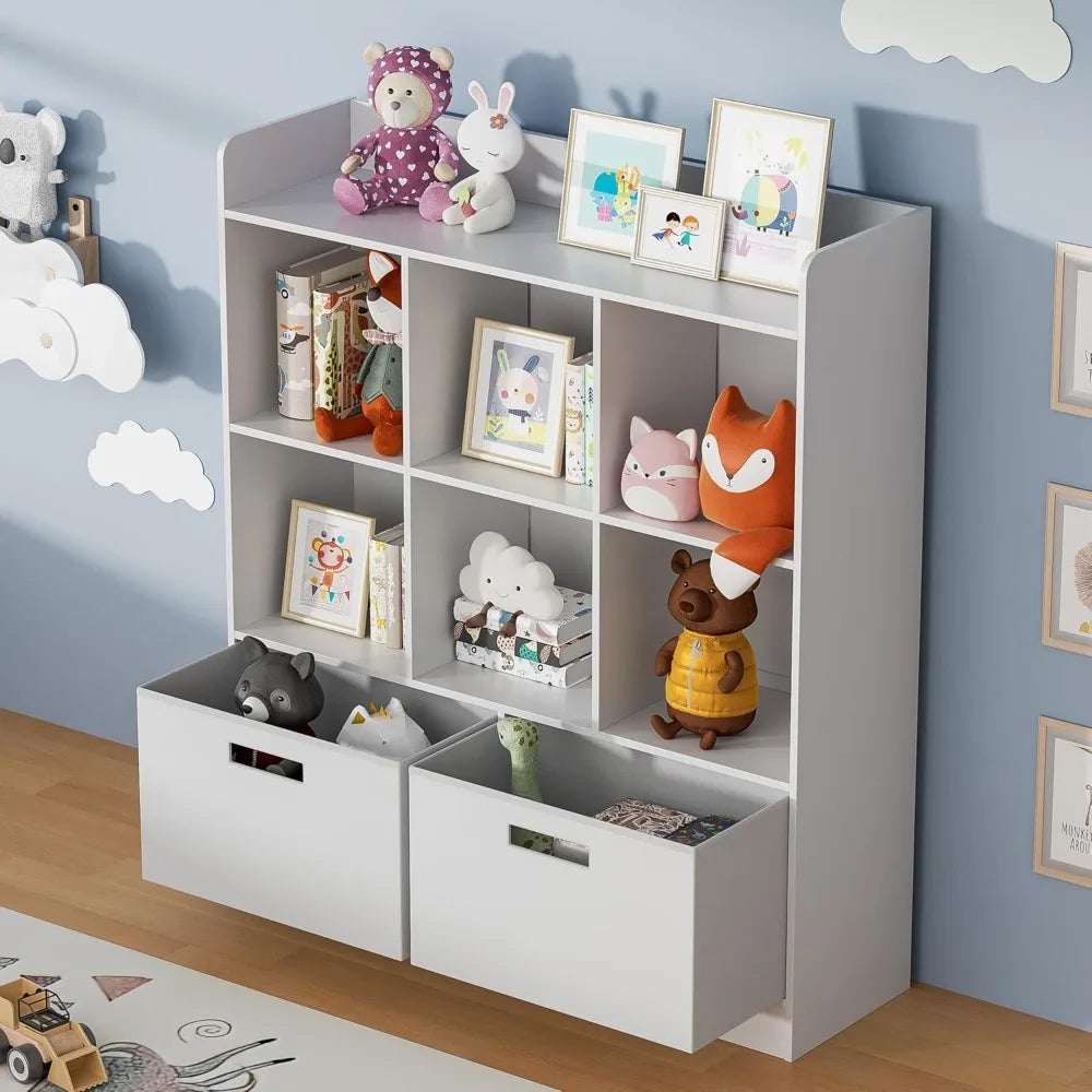 8 Cube Kids Bookshelf with Fabric Drawers