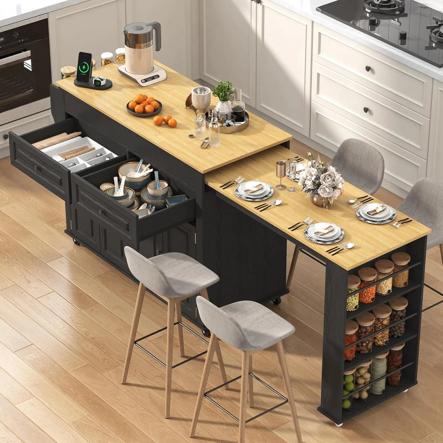 Large Mobile Extendable Dining Table and Power Outlet