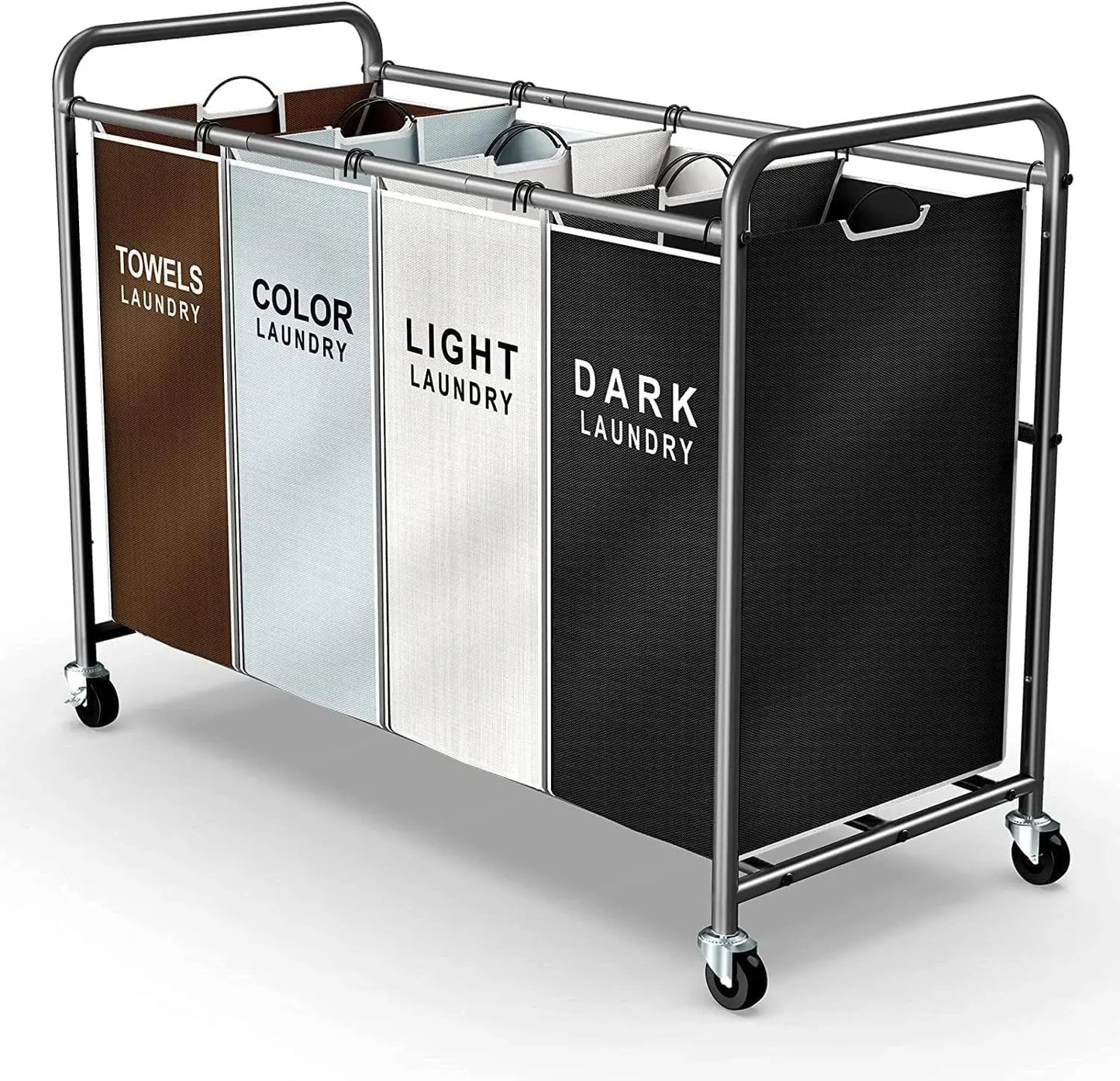 Rolling Laundry Organizer Cart With Locking Casters & Washable Oxford Fabric Bins