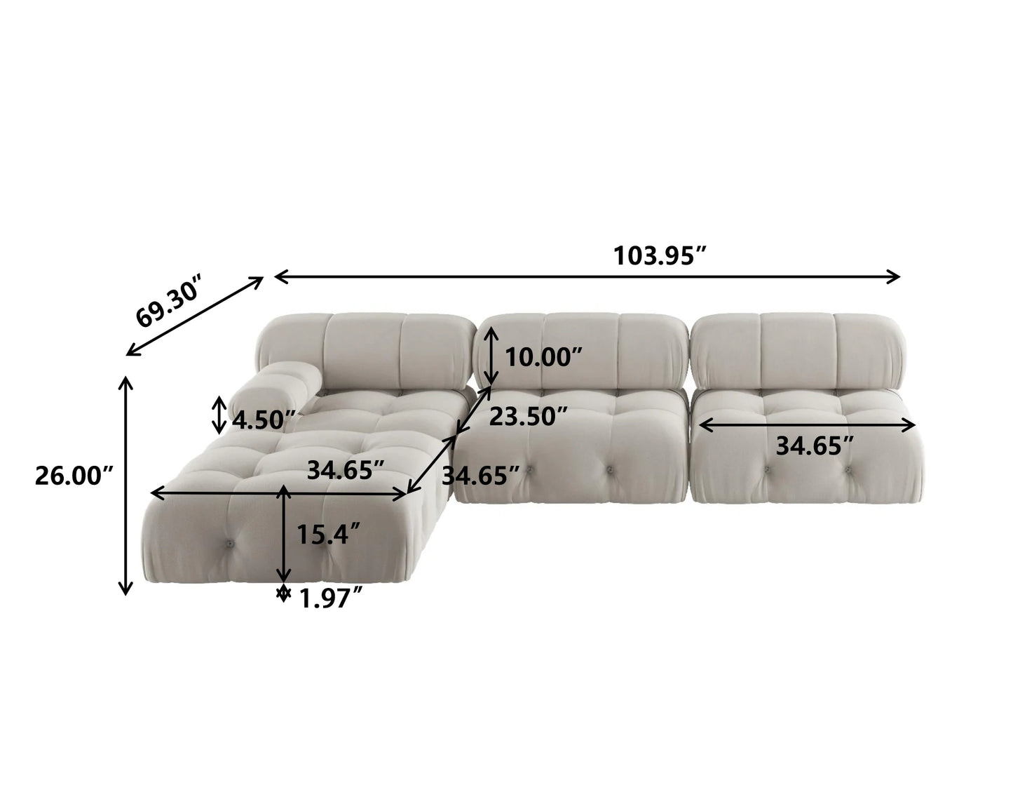 Modern L-Shaped Velvet Couch with Reversible Ottoman