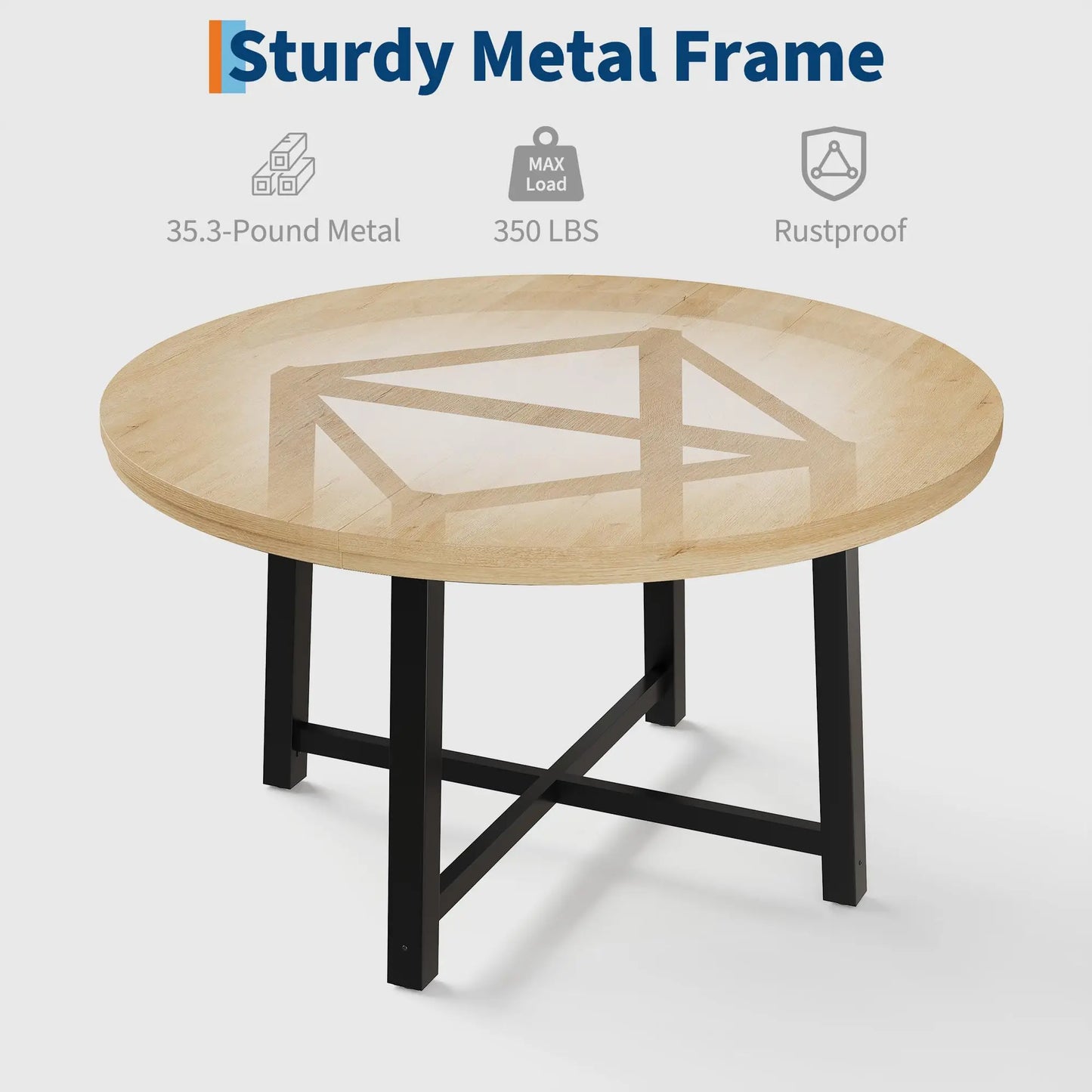 Industrial Round Dining Table with Sturdy Metal Frame & Finish