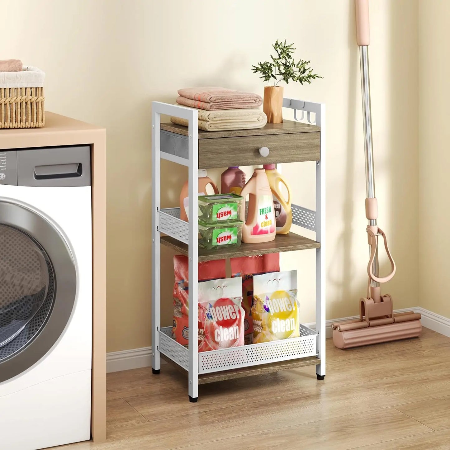 3-Tier Bathroom Floor Storage Shelf with Drawer