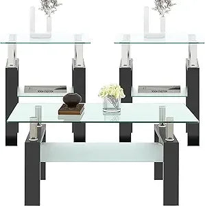 Glass Coffee Table and 2 End Side Tables