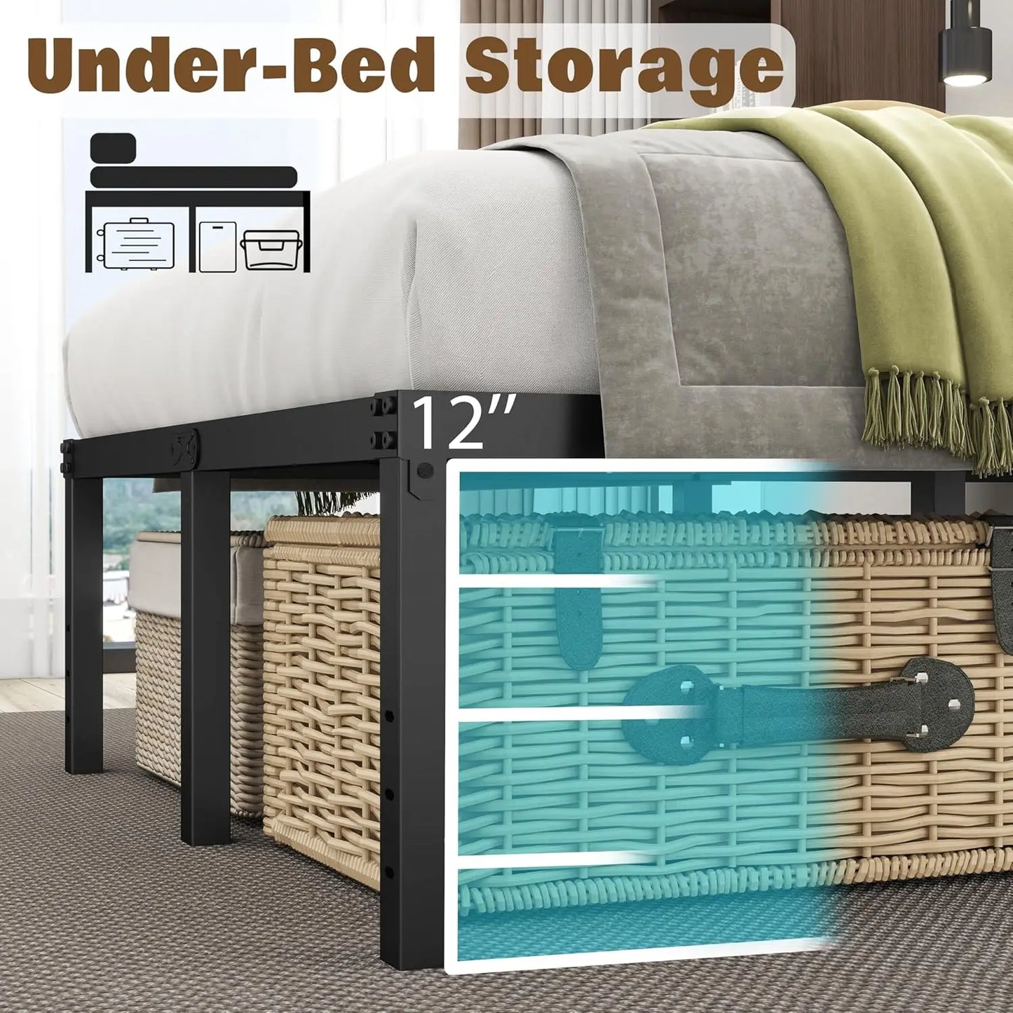 Twin Platform Bed Frame with Storage and LED Lights & Charging Station
